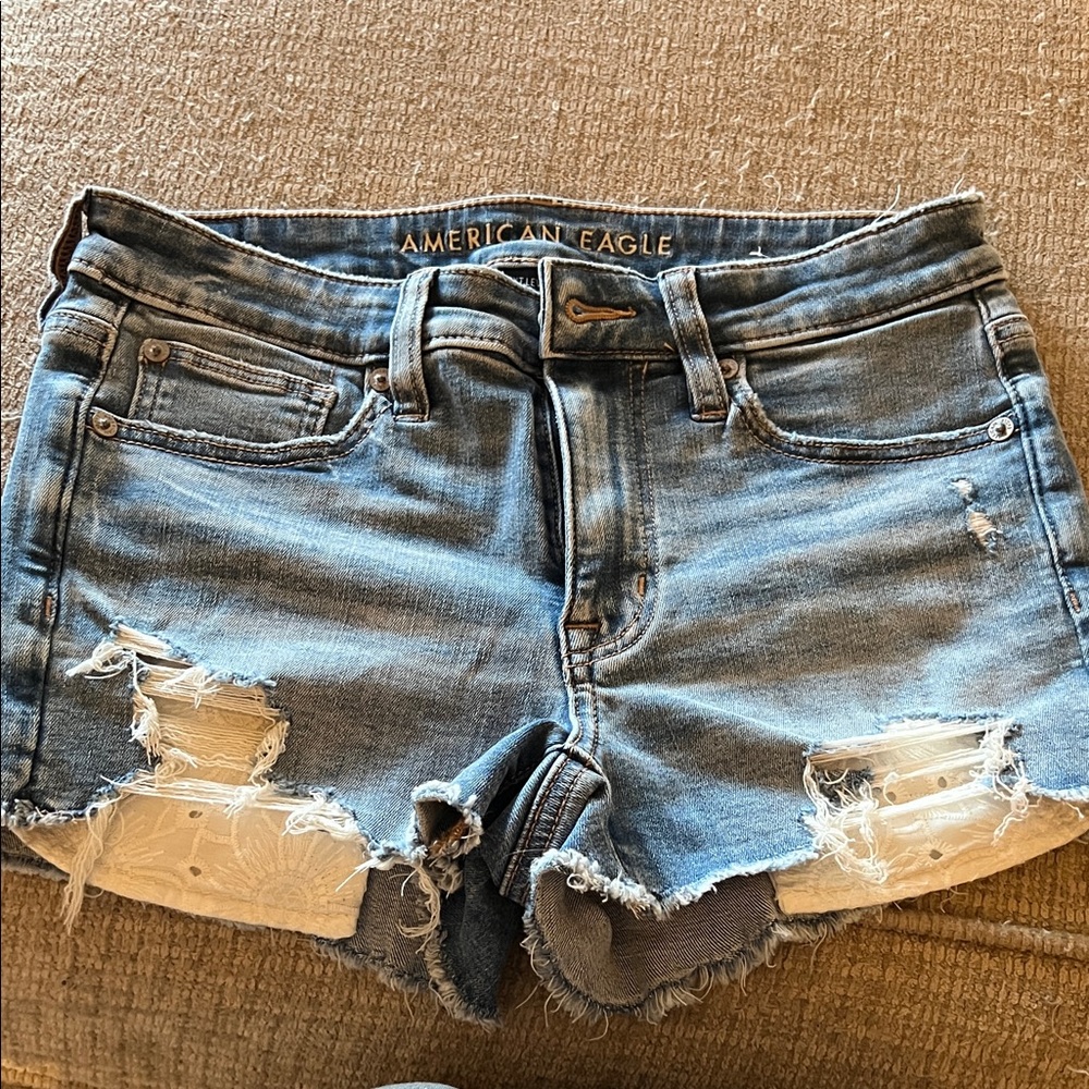 American Eagle Outfitters Light Wash Distressed Denim Shorts